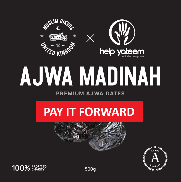 Pay It Forward with Muslim Bikers – Premium Ajwa Dates from Madina 2026 (Black/Silver)